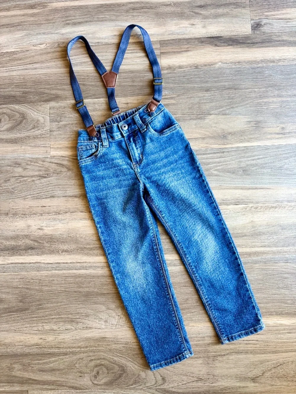 Classic Vintage OshKosh Denim Jeans With Detachable Suspenders‎ Blue Kids 5T